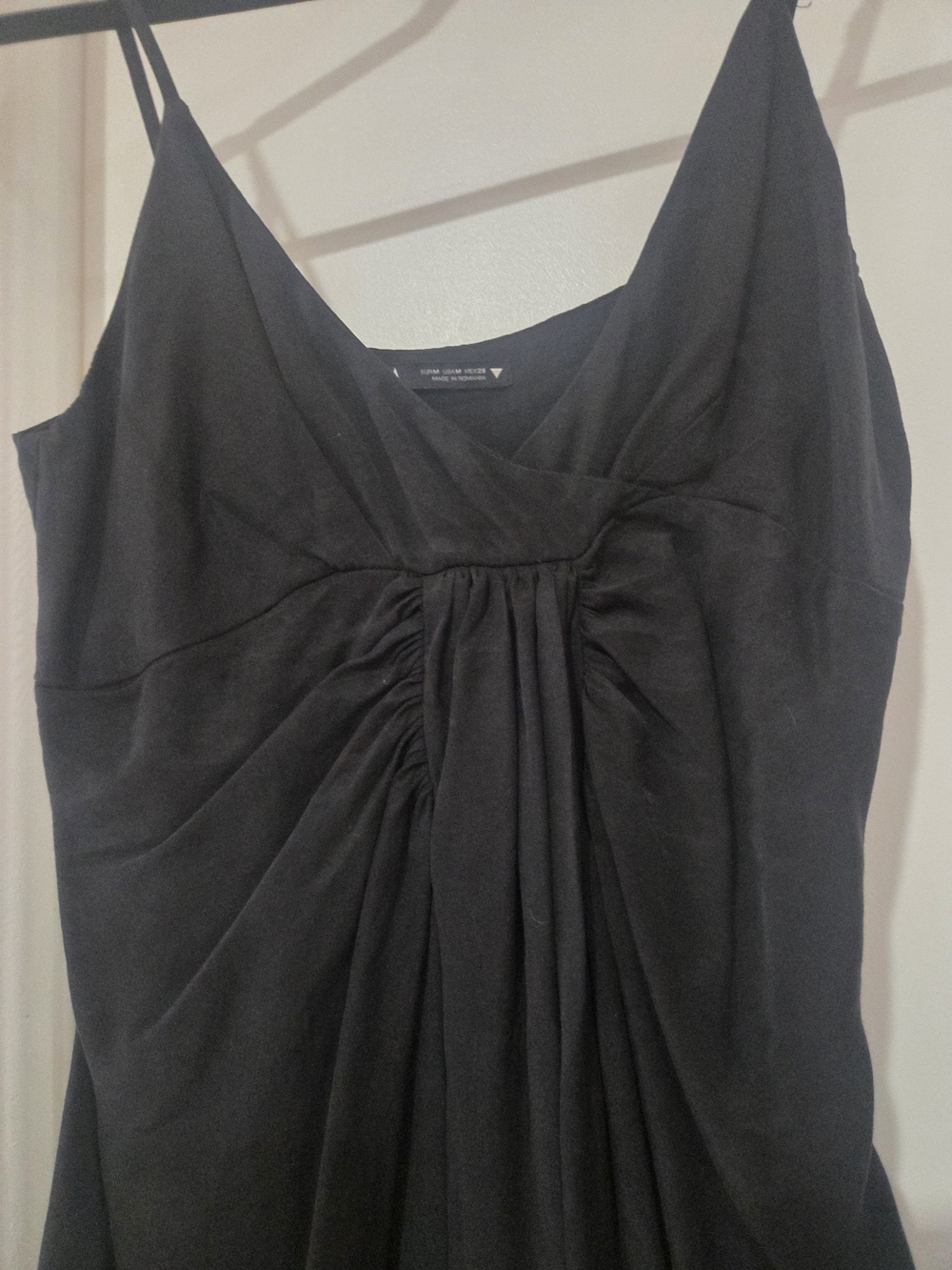 Zara Women's Black Spaghetti Strap Dress with Gathered Front